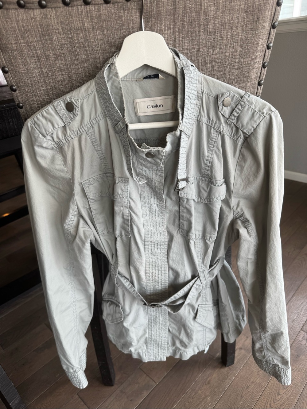 Caslon Women's Light Gray Utility Jacket with Waist Tie